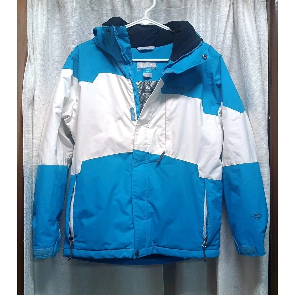 Columbia Titanium Omni-Tech Youth 14/16‎ Blue/White Omni-Heat Waterproof FLAW